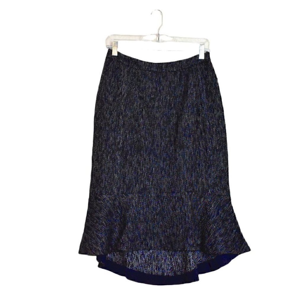 Anthropologie RO & De Audrey Tweed Trumpet Skirt High Low Navy Size S